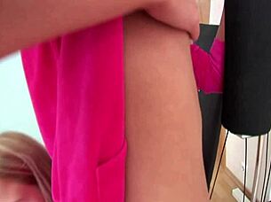 Lesbian babes lick shaved pussies and finger assholes in intense workout session