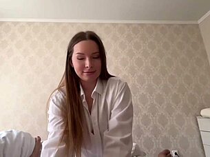 Amateur couple enjoyed hot homemade fucking with loud moans and big tits bouncing in bed.