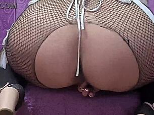 Masturbating Doggy Style in Fishnet Tights with Big Ass and Sexy Boots