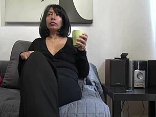 french amateur milf lets him cum in her coffee for fun 😏☕