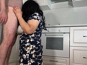 Big mature woman sucks cock and takes it deep in the ass.