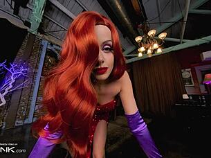Whoa, dive into this VR conk where hot redhead Jessica Rabbit in cosplay sucks cock, rides cowgirl, and gets rough fucked in high-definition parody!