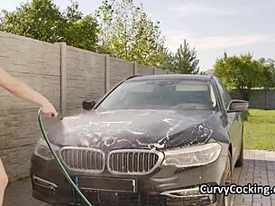 Oh Wow, Busty Blonde in Bikini Gets Her Big Tits Fucked Hard at the Car Wash!