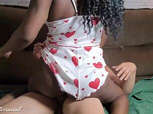 In this amateur video, a hot Latina with natural tits enjoys feeling the interracial cock pulsing inside her after he cums.