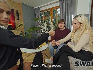 Hey babe, let's explore real Swap4k fun with hot wife swapping on the sofa