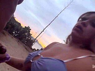 Beach lovers experience intense anal orgasm while watching the sunrise outdoors.