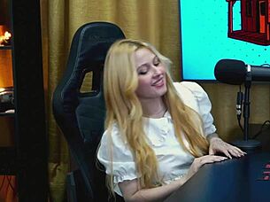 Horny White Girl Bent Over Podcast Table Showing Tight Pussy Teasingly