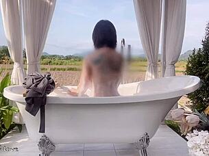 Skinny Amateur Student Takes Sexy Bath in Outdoor Public Rice Field