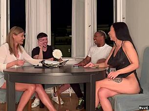 board game night among friends turns into wild group sex with everyone banging in european orgy