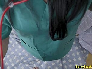 Sexy Milf Nurse Giving Oral to Patient in Hospital Uniform to Handle Low Pressure