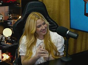 Horny White Girl Bent Over Podcast Table Showing Tight Pussy Teasingly