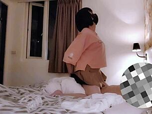 shamale ting-xuan takes big cock anal pounding with creampie in skirt