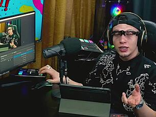 Horny White Girl Bent Over Podcast Table Showing Tight Pussy Teasingly