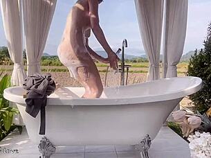 Skinny Amateur Student Takes Sexy Bath in Outdoor Public Rice Field