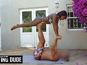 petite brown skin baddie takes big white cock deep in garden domination. she moans wildly during interracial quickie.