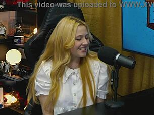 Horny White Girl Bent Over Podcast Table Showing Tight Pussy Teasingly