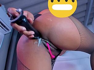 Oh man, this manic Latina slut is totally loving fucking her ass with that big dildo!