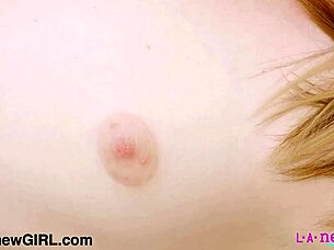 Radiant blonde beauty poses naked in close-up photoshoot