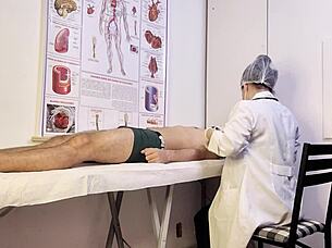 Why does the patient get hard during nurse exam and tease her?