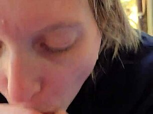 Wife Gives Homemade Blowjob While Smoking Then Swallows Cum