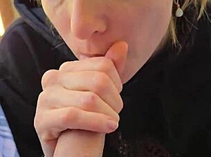 Wife Gives Homemade Blowjob While Smoking Then Swallows Cum