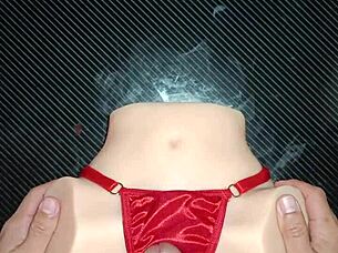 Sexo anal happens with candy while she wears a sexy red thong with pompom