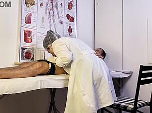 Why does the patient get hard during nurse exam and tease her?