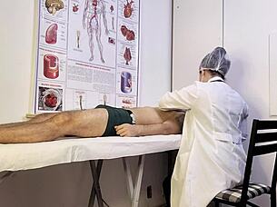 Why does the patient get hard during nurse exam and tease her?