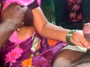 woman gives handjob to boyfriend in neutral outdoor setting