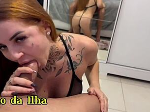 Who knew this curvy redhead slut with big ass loves sucking cock then getting pounded hard?