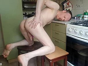 i enjoy lanatuls pitting vibrator against small cock in kitchen play