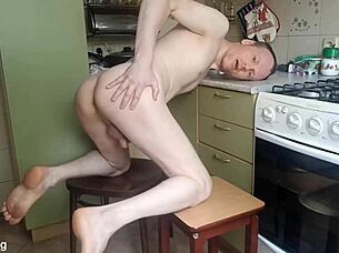 i enjoy lanatuls pitting vibrator against small cock in kitchen play