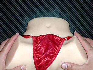 Sexo anal happens with candy while she wears a sexy red thong with pompom