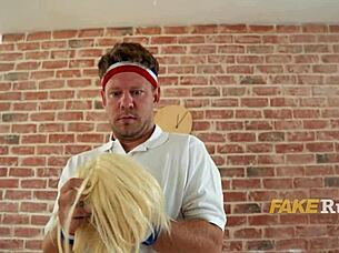 hot chick left with friend leads to intense mmf threesome action