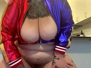 Chubby BBW With Huge Tits Fucks Massive Dildo Solo In Halloween Outfit