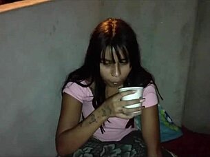 i give shelter to a street dweller and she thanks me with a blowjob and fucking me