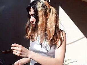 Teen blonde cute latina sexy beautiful in costumes lipstick outdoor pretty cosplay