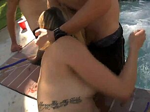 Oh wow, check out this hot blonde couple fucking wildly in public with everyone watching on spring break