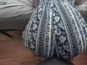 Why bounce that big ass on his cock while clothed?