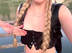 Blonde Babe Meets Stranger In Jungle For Wild Pussy Touching And Intense Squirting