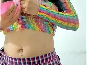 look at me opening my pussy and inserting this pink dildo to show my wet hole