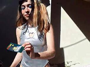 Teen blonde cute latina sexy beautiful in costumes lipstick outdoor pretty cosplay