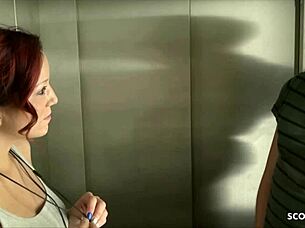 German redhead teen risks public elevator fuck and swallows cum!