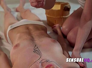 Incredibly sensual lesbians engage in passionate kissing and gentle fingering