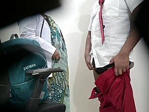 woman examines a patient's condition in a public hospital setting during an outdoor visit