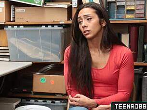 will this cute shy teen 18+ take hard doggystyle in office as naughty shoplifter?