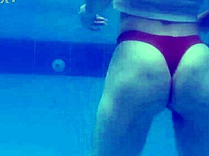 rock style wet ashley rose shows skinny blonde ass and natural tits by pool