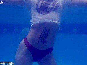 rock style wet ashley rose shows skinny blonde ass and natural tits by pool