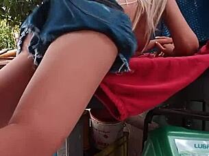 Subtle hints of outdoor anal play with Latina sex toy doll in lingerie