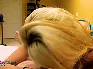 Horny skinny brunette Olyssia goes deepthroat on cock then swallows cumshot after intense blowjob session.